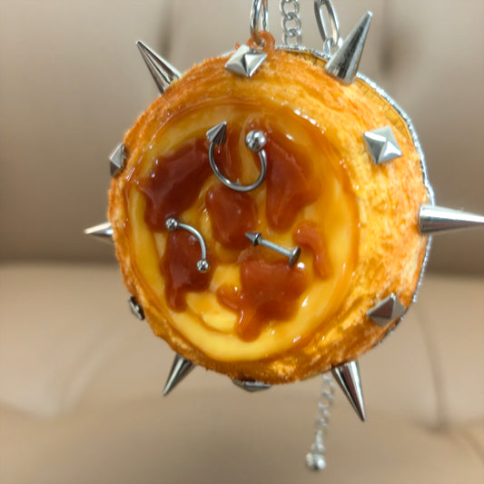 DiyRiot Spiked Egg Tart Keychain - Heavy Metal Surrealist Fake Food