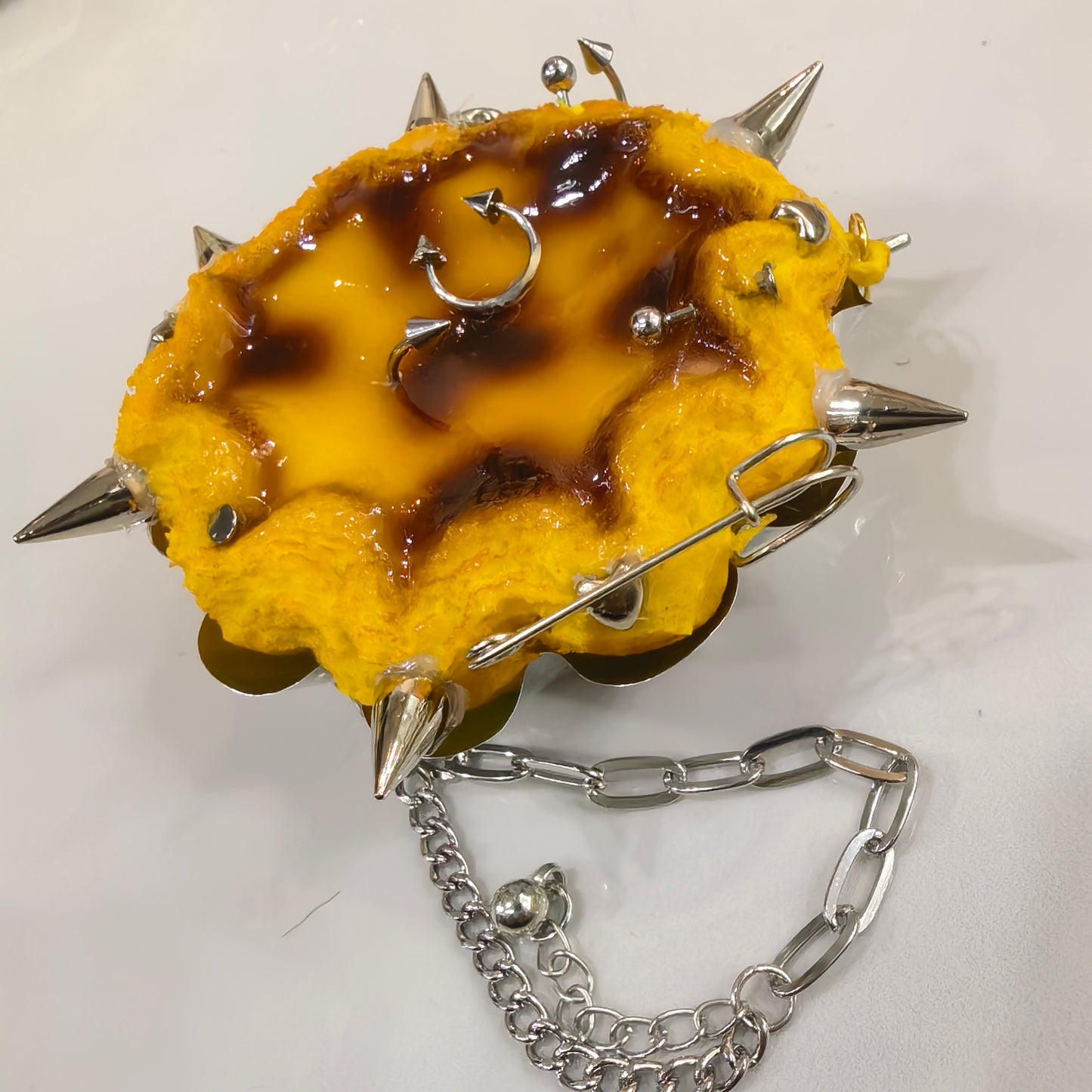 Pierced Egg Tart Keychain - Punk Rock Fake Food Decor | DiyRiot